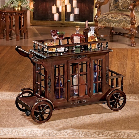 Design Toscano Cranbrook Manor Carriage Hardwood Drink Trolley Bar